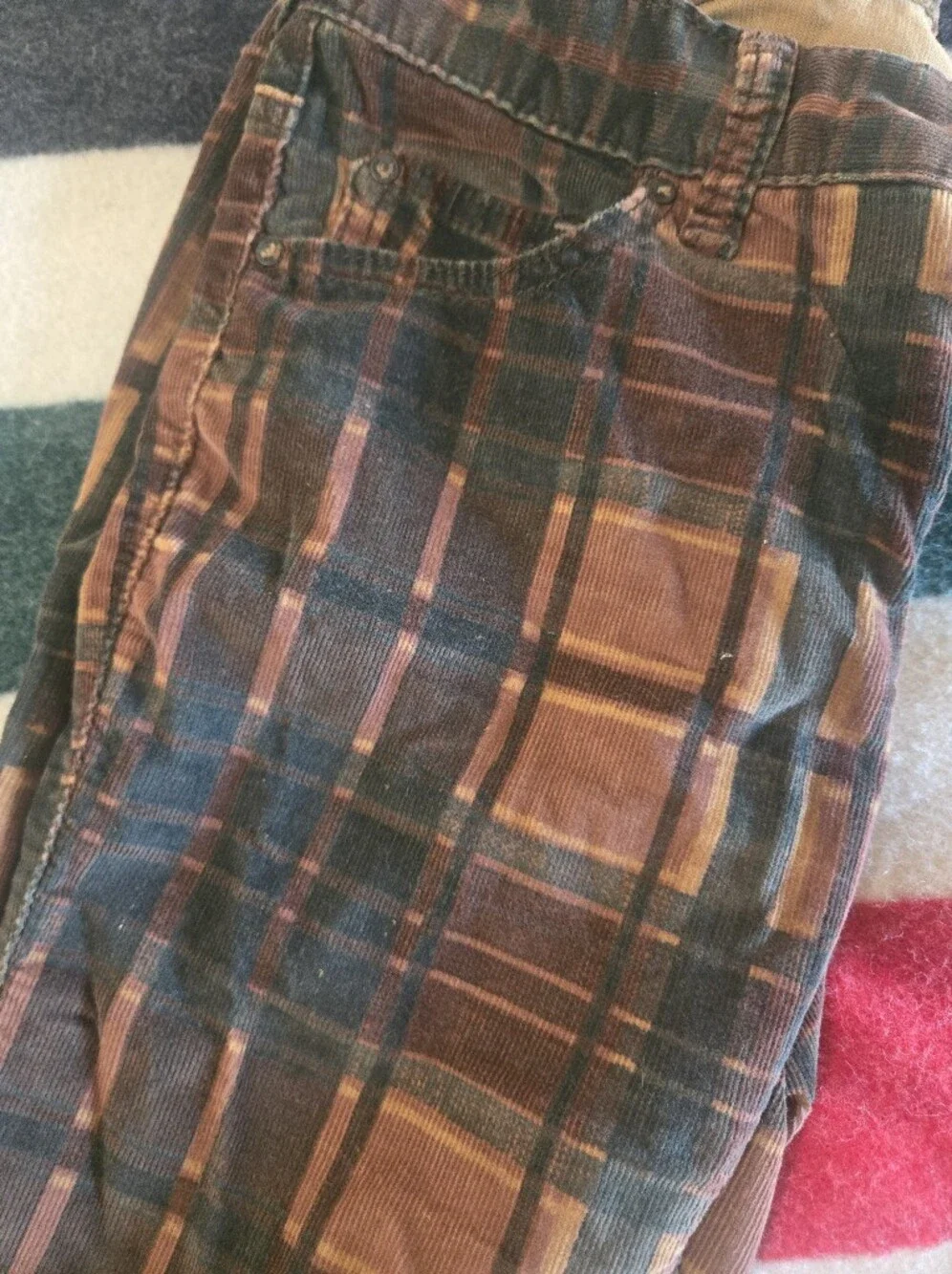 Free People Plaid Skinny Jeans in Rust, Brown, and Black